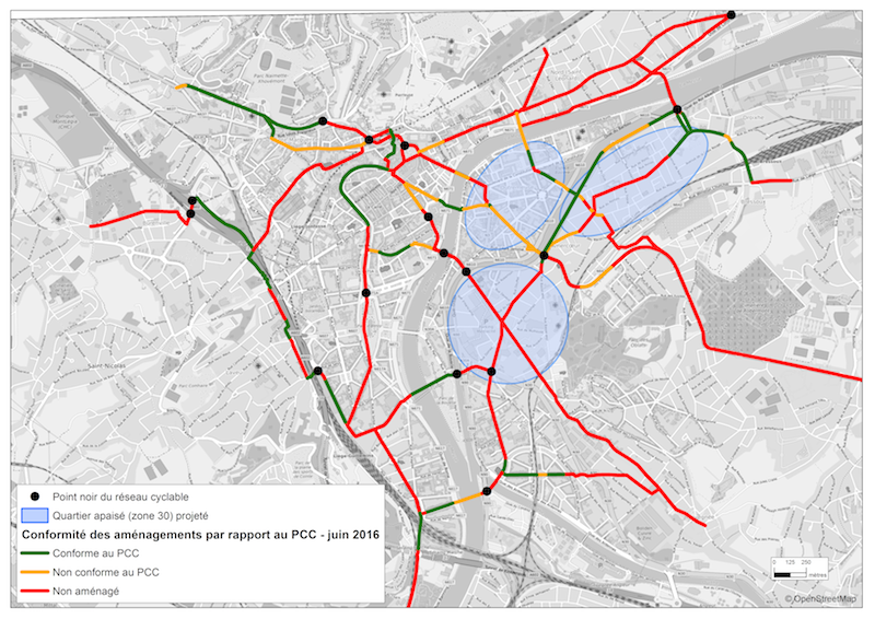 Figure 2. Plan communal cyclable de Liège 2012-2015 : évaluation du GRACQ