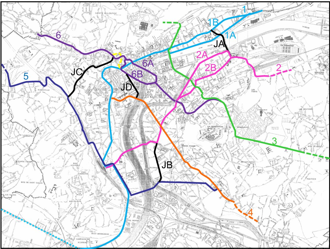 Figure 1. Cartographie des 6 itinéraires et 4 jonctions structurants prévus au PCC de Liège (2012-2015)